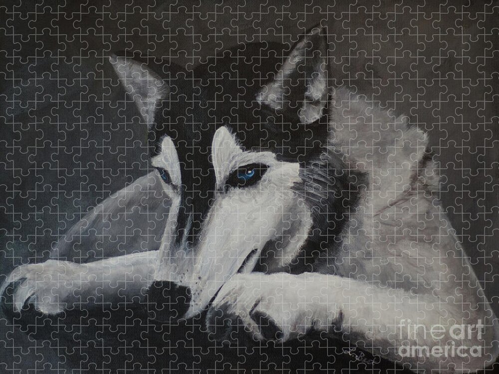 Husky Jigsaw Puzzle featuring the painting Husky Resting by Laurel Best