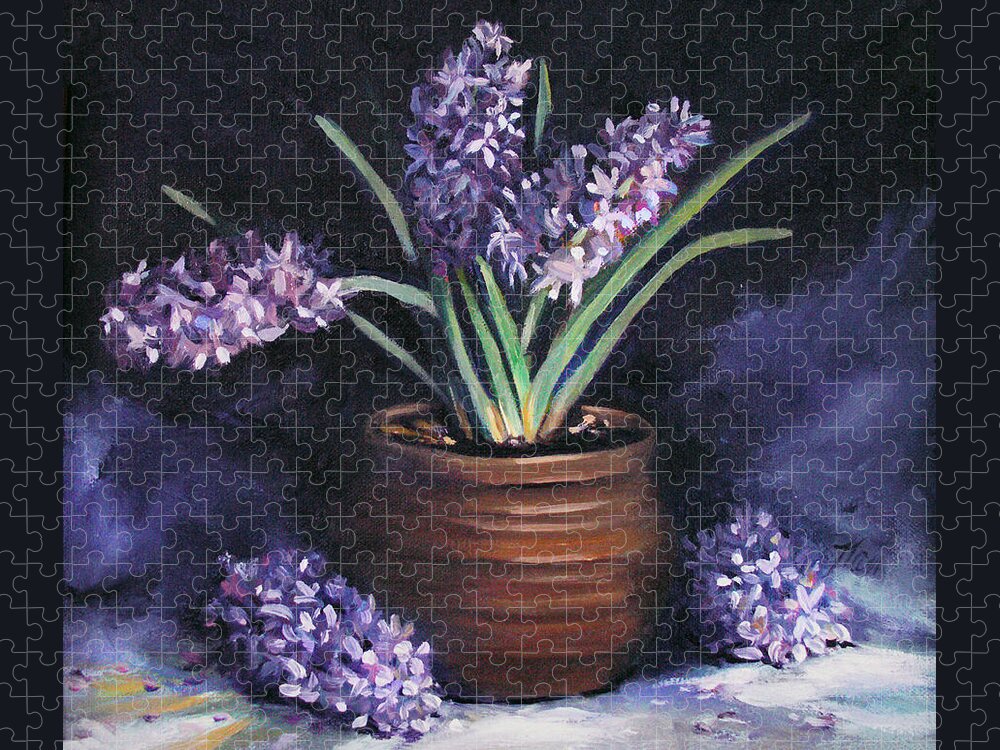 Flowers Jigsaw Puzzle featuring the painting Hyacinths in a Pot by Nancy Griswold