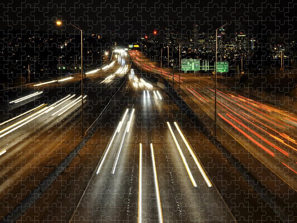 Night Jigsaw Puzzle featuring the photograph I-5 at Night by Pelo Blanco Photo
