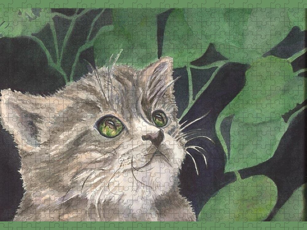 The Eyes Show What The Prey The Cat Is Hunting. A Grey Striped Cat. Jigsaw Puzzle featuring the painting I see you by Charme Curtin