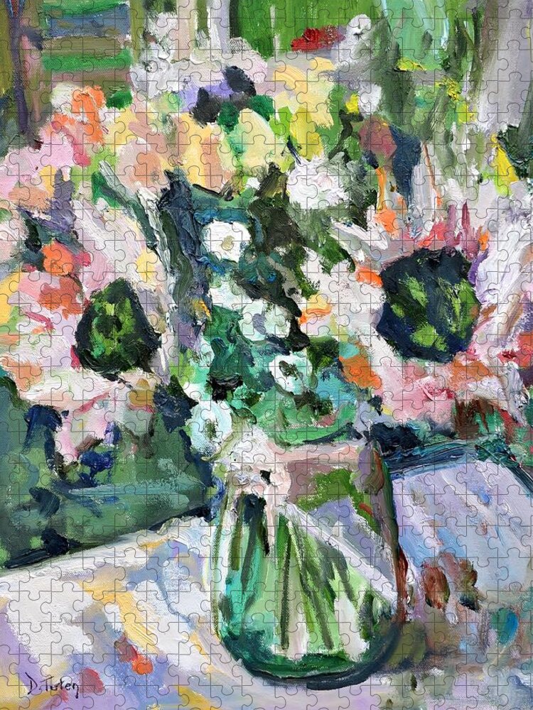 Green Jigsaw Puzzle featuring the painting I Wanna Make You Happy Oil Painting by Donna Tuten