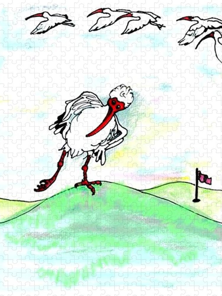 Ibis Jigsaw Puzzle featuring the drawing Ibis hates leg by Carol Allen Anfinsen