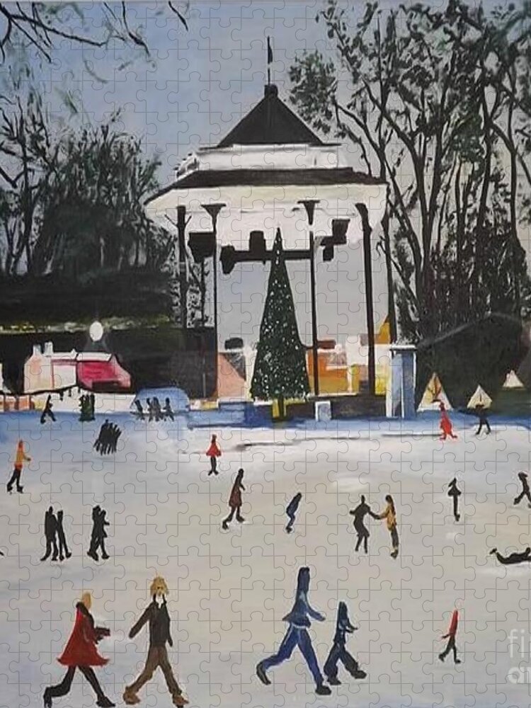Landscape Jigsaw Puzzle featuring the painting Ice Rink Frolicking by Denise Morgan