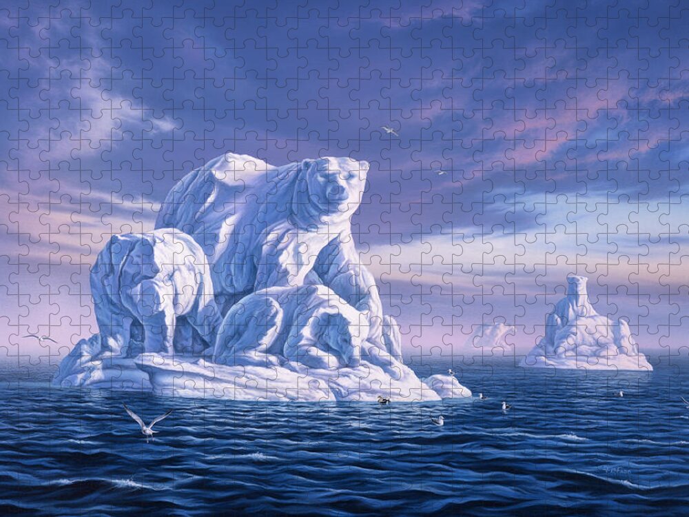 Polar Bear Jigsaw Puzzle featuring the painting Icebeargs by Jerry LoFaro