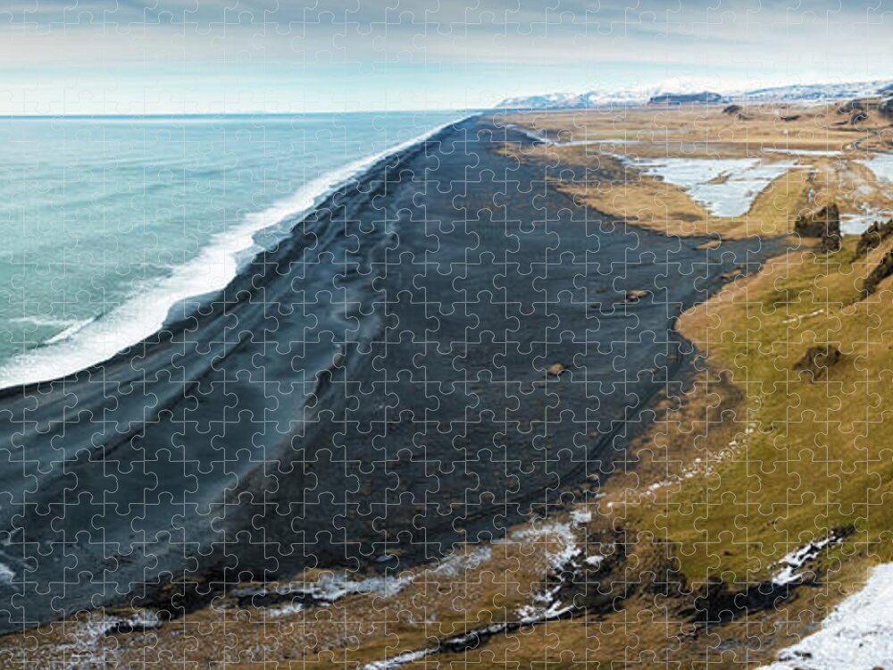Iceland Jigsaw Puzzle featuring the photograph Iceland coast and black beach panorama by Matthias Hauser