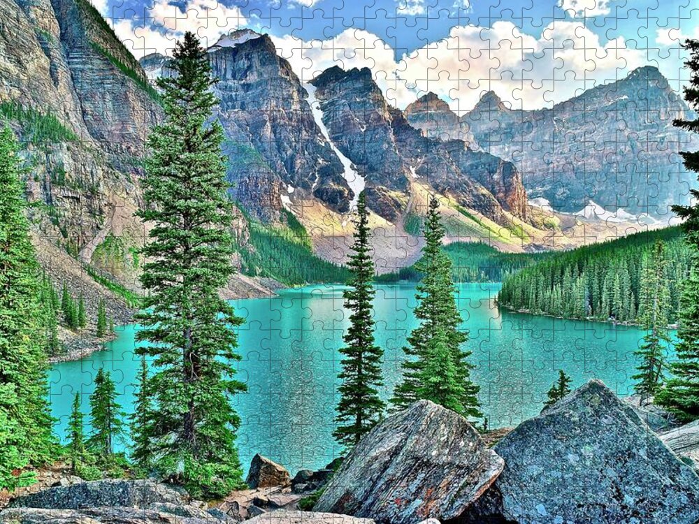 Moraine Jigsaw Puzzle featuring the photograph Iconic Banff National Park Attraction by Frozen in Time Fine Art Photography