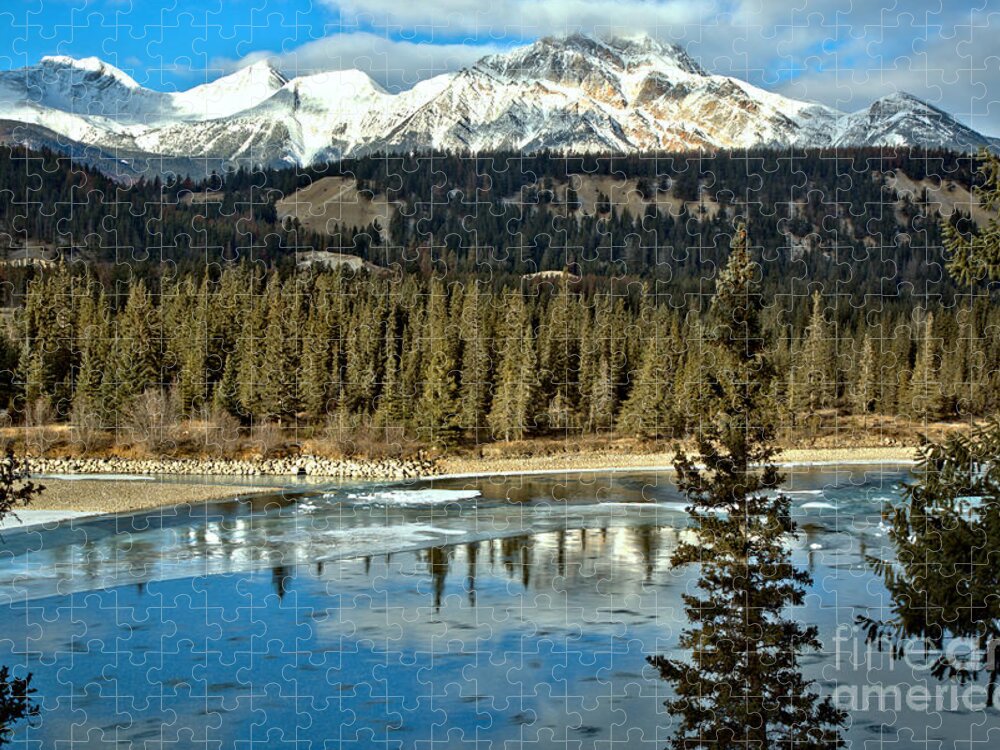 Pyramid Jigsaw Puzzle featuring the photograph Icy Jasper Mountain Reflections by Adam Jewell