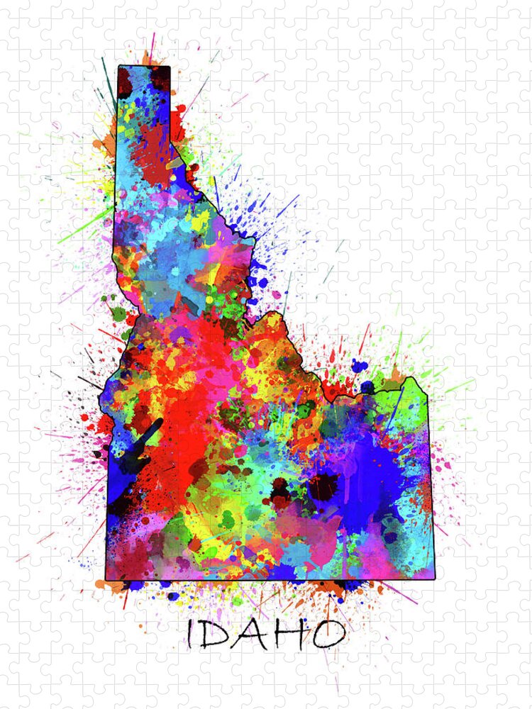 Idaho Jigsaw Puzzle featuring the digital art Idaho Map Color Splatter by Bekim M