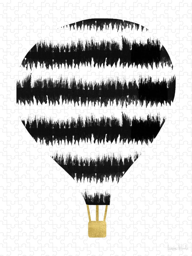 Stripe Puzzle featuring the digital art Ikat Stripe Hot Air Balloon- Art by Linda Woods by Linda Woods