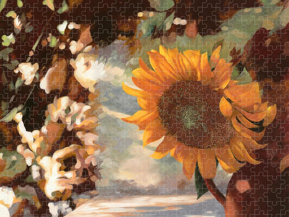 Sunflower.sunflowers Field Jigsaw Puzzle featuring the painting Un Bel Girasole by Guido Borelli