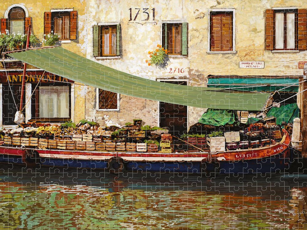  Venice Jigsaw Puzzle featuring the painting il mercato galleggiante a Venezia by Guido Borelli