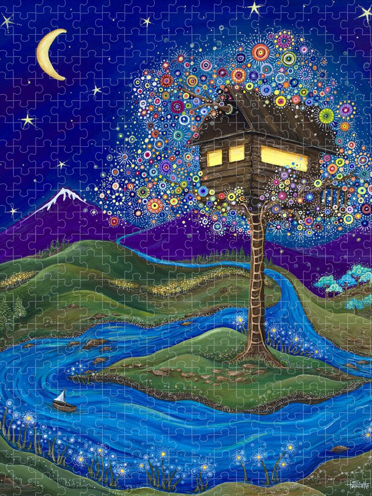 Moon Jigsaw Puzzle featuring the painting Imagine by Tanielle Childers