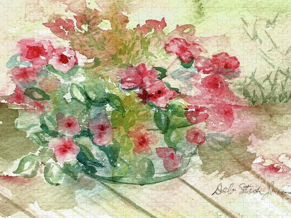 Impatiens Jigsaw Puzzle featuring the painting Impatiens by Deb Stroh-Larson