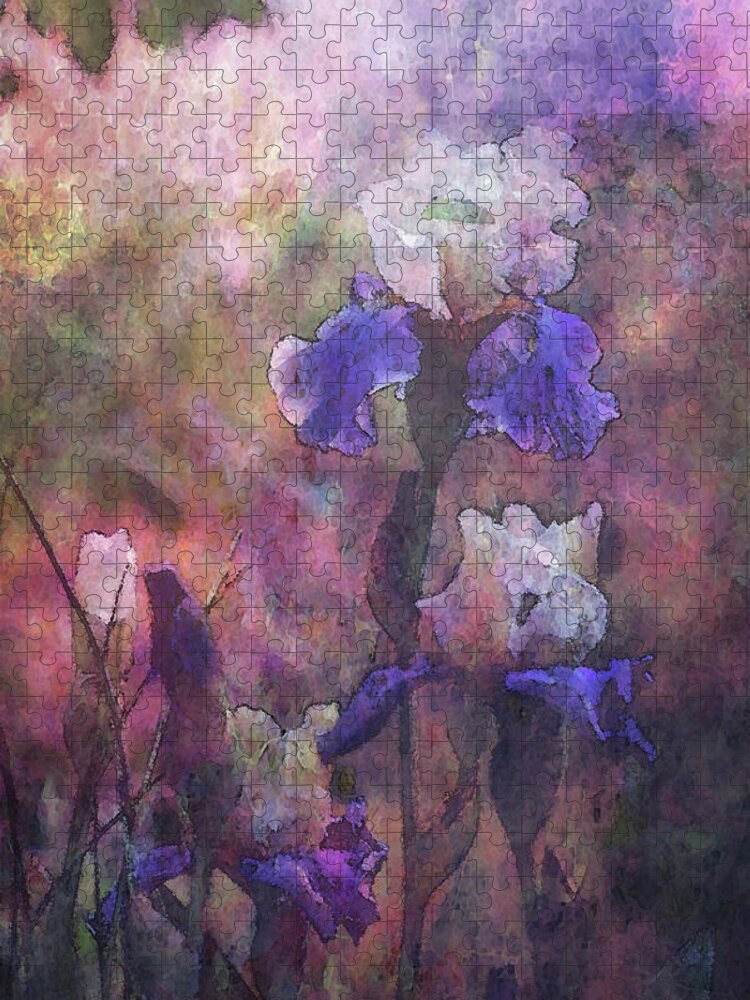 Impressionist Jigsaw Puzzle featuring the photograph Impressionist Purple and White Irises 6647 IDP_2 by Steven Ward