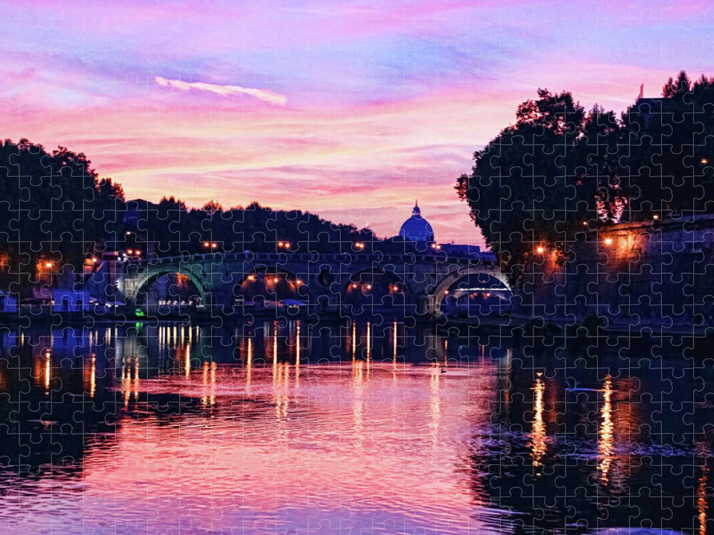 Georgia Mizuleva Jigsaw Puzzle featuring the painting Impressions Of Rome - Glorious Sky Over Tiber River by Georgia Mizuleva
