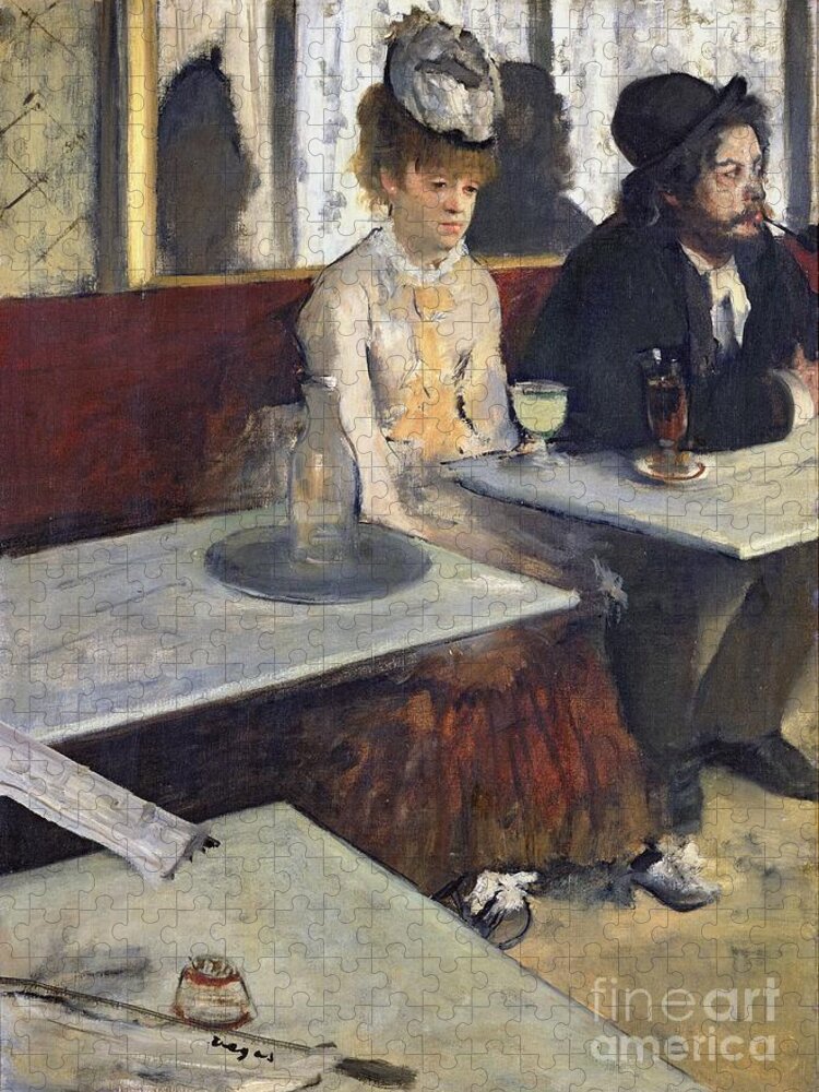 In A Cafe Jigsaw Puzzle featuring the painting In a Cafe, or The Absinthe by Edgar Degas