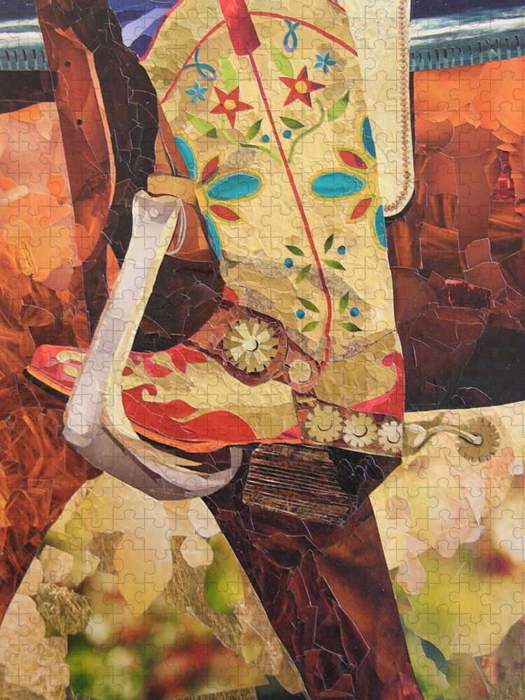Woman Jigsaw Puzzle featuring the mixed media In Her Favorite Boots She Can Take On The World by Robin Birrell