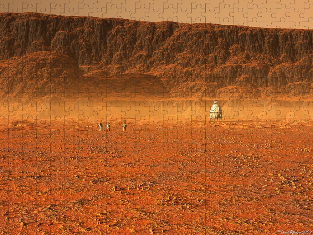 Mars Jigsaw Puzzle featuring the digital art In search of water by David Robinson
