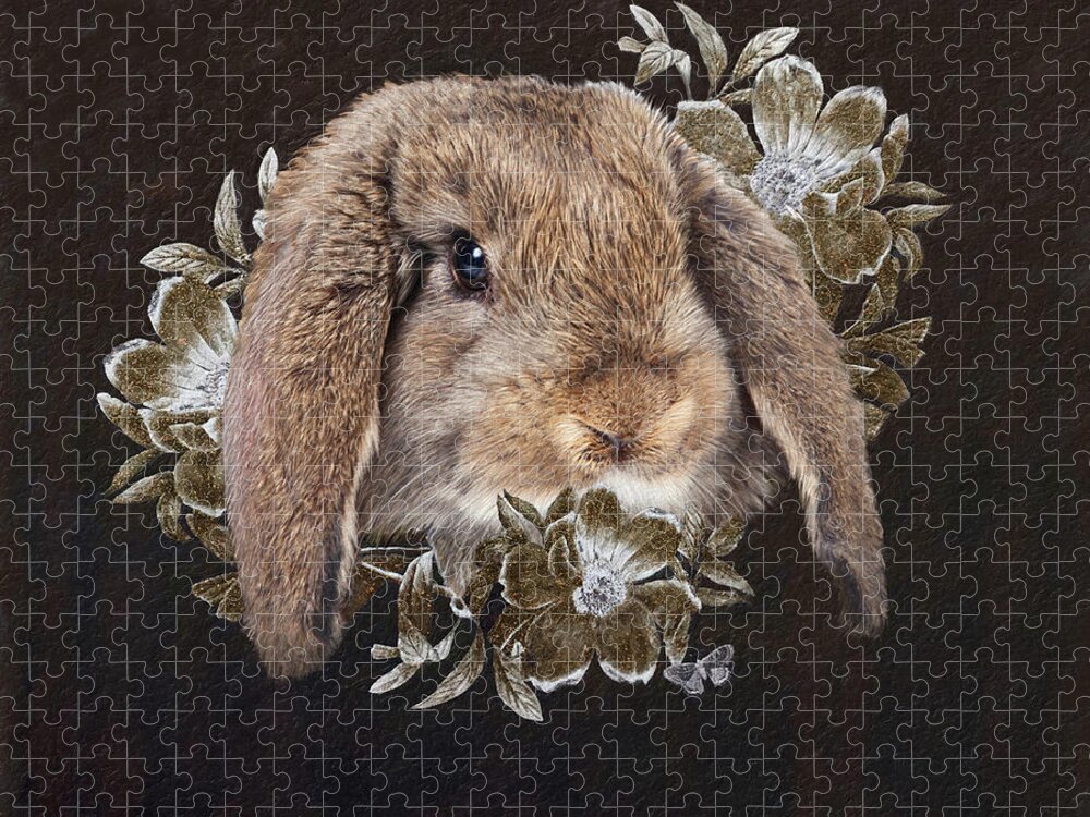 Rabbit Jigsaw Puzzle featuring the painting In the Garden of Whispers by Portraits By NC