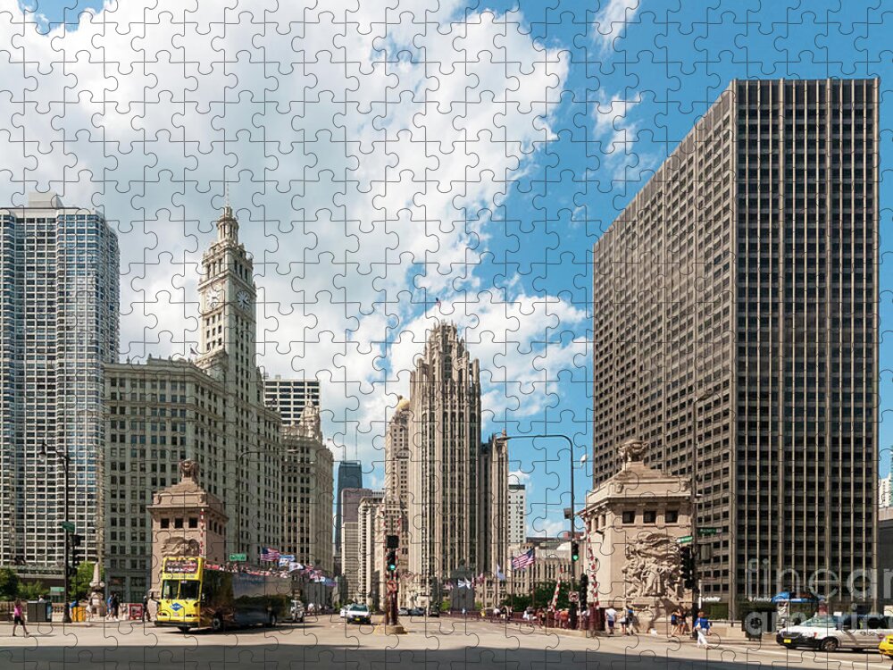 Chicago Jigsaw Puzzle featuring the photograph In the Middle of Wacker and Michigan by David Levin