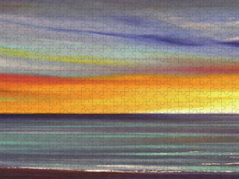 Sunset Jigsaw Puzzle featuring the painting In the Moment Panoramic Sunset by Gina De Gorna
