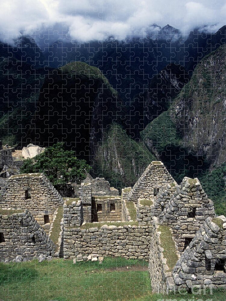 Machu Picchu Jigsaw Puzzle featuring the photograph Inca Houses at Machu Picchu and Urubamba Canyon by James Brunker