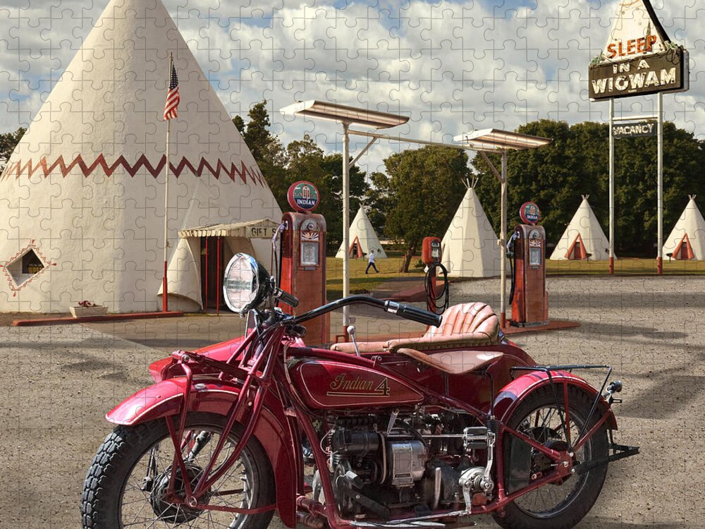 Indian Motorcycle Jigsaw Puzzle featuring the photograph Indian 4 Motorcycle with sidecar by Mike McGlothlen