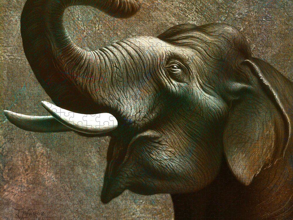 Elephant Jigsaw Puzzle featuring the painting Indian Elephant 2 by Jerry LoFaro