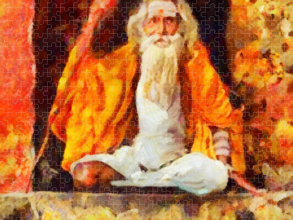 Indian Guru Jigsaw Puzzle featuring the painting Indian guru by George Rossidis