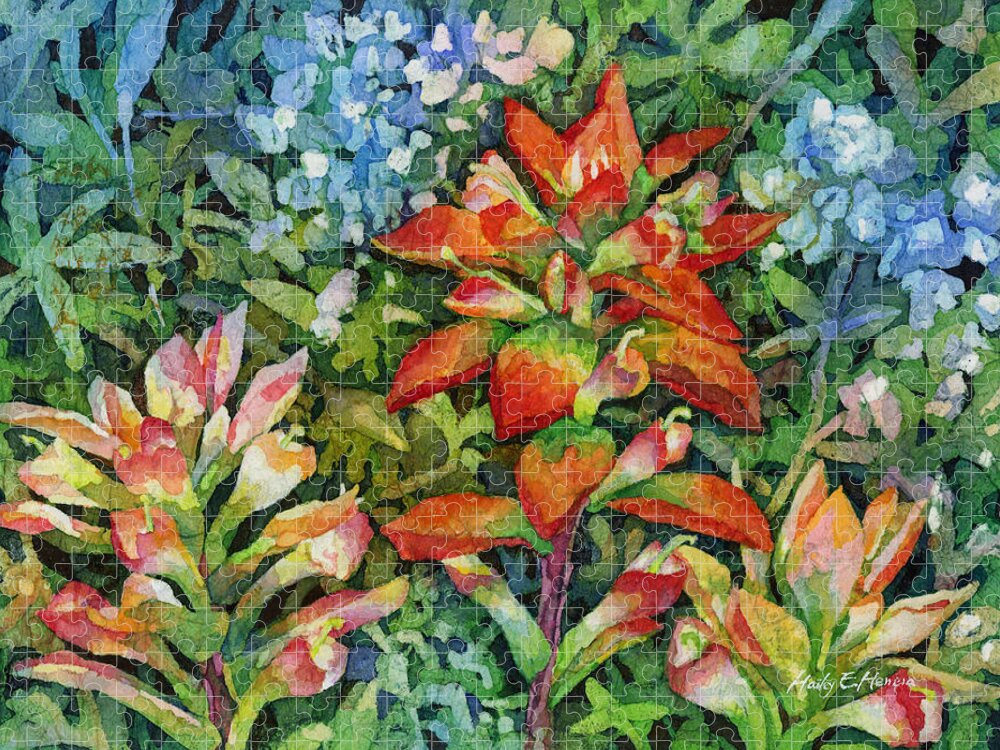 Wild Flower Jigsaw Puzzle featuring the painting Indian Paintbrush by Hailey E Herrera