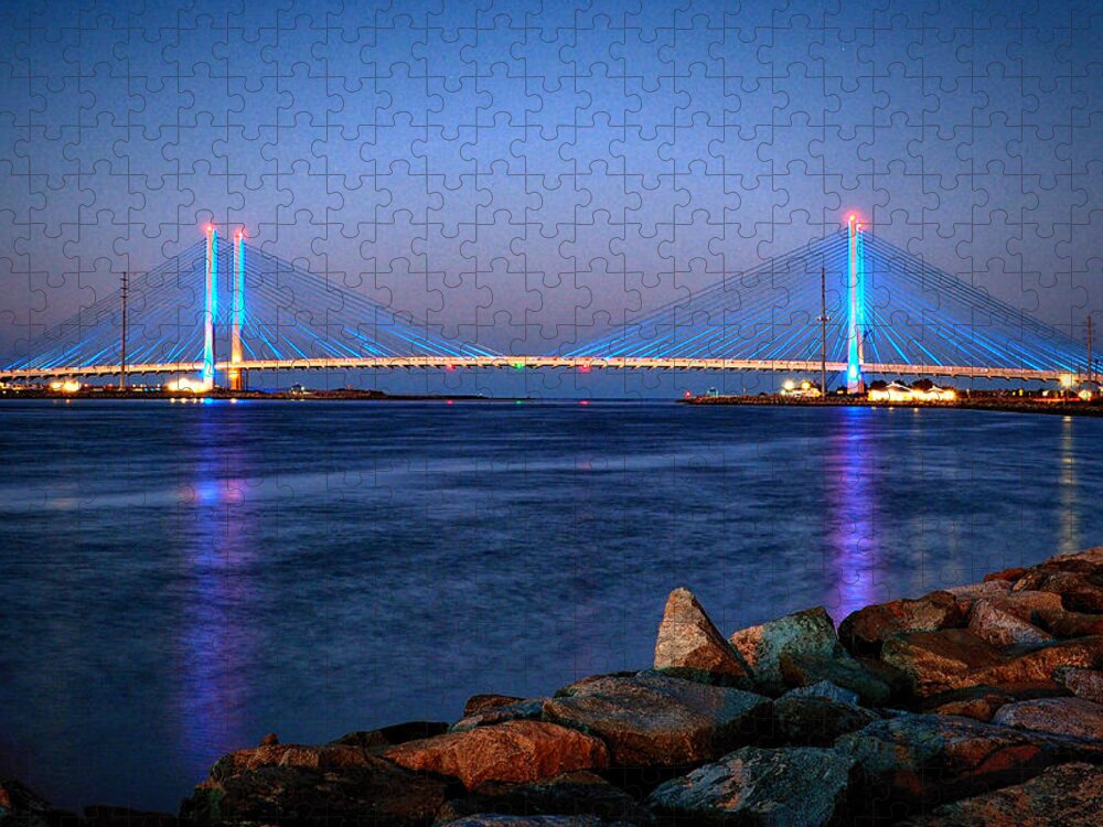 Indian River Inlet Jigsaw Puzzle featuring the photograph Indian River Inlet Bridge Twilight by Bill Swartwout