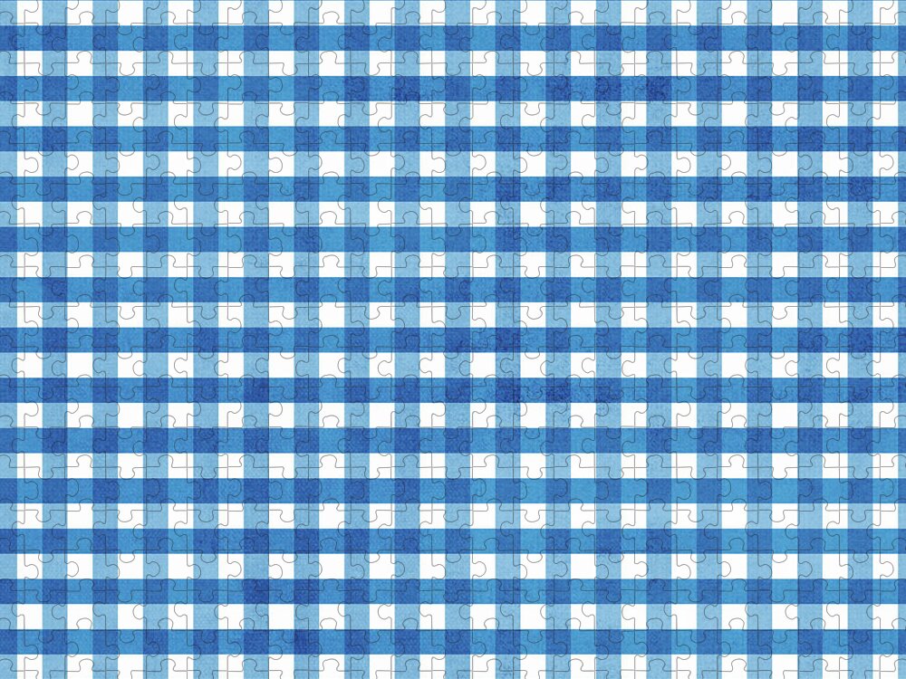 Gingham Jigsaw Puzzle featuring the digital art Indigo Gingham- Design by Linda Woods by Linda Woods