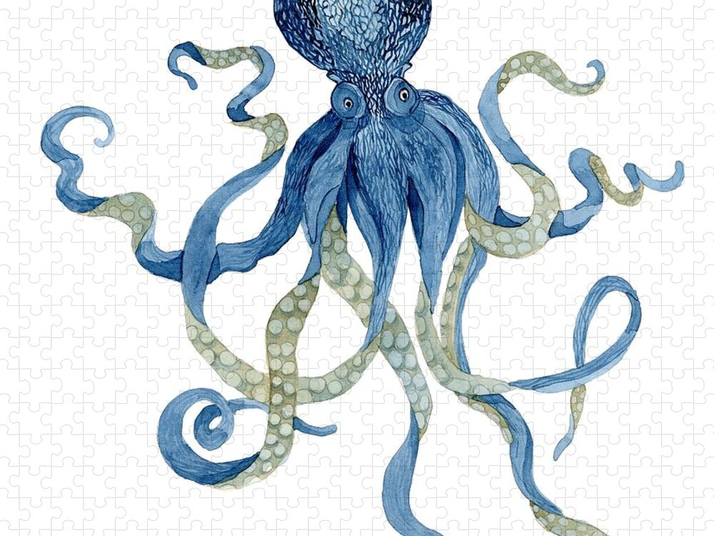Indigo Jigsaw Puzzle featuring the painting Indigo Ocean Blue Octopus by Audrey Jeanne Roberts