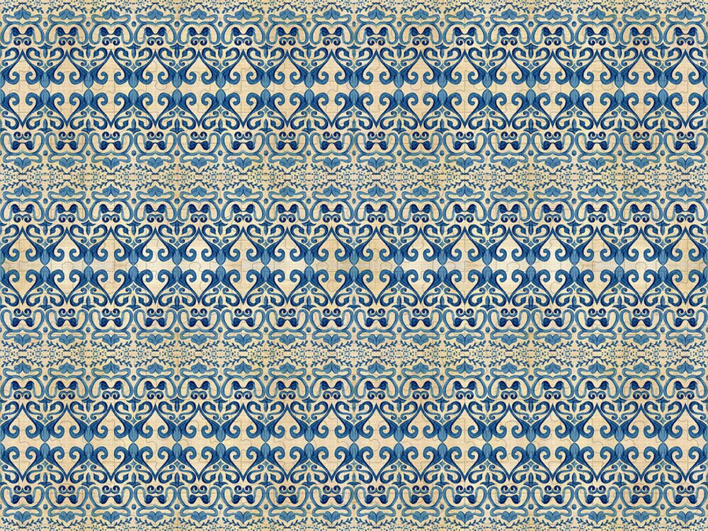Repeat Pattern Jigsaw Puzzle featuring the painting Indigo Ocean - Caribbean Tile Inspired Watercolor swirl Pattern by Audrey Jeanne Roberts