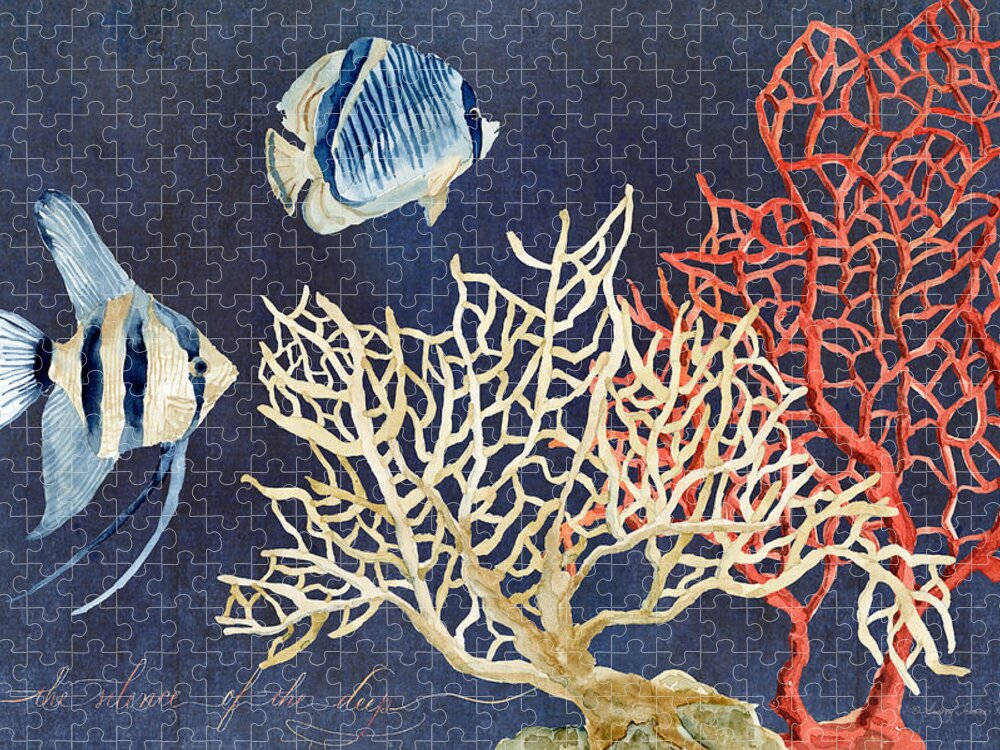 Red Fan Coral Jigsaw Puzzle featuring the painting Indigo Ocean - Silence of the Deep by Audrey Jeanne Roberts