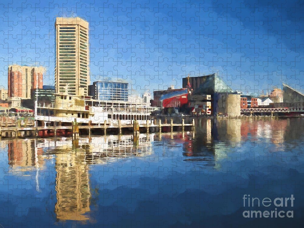 Baltimore Inner Harbor Jigsaw Puzzle featuring the painting Inner Harbor Reflections by Kerri Farley