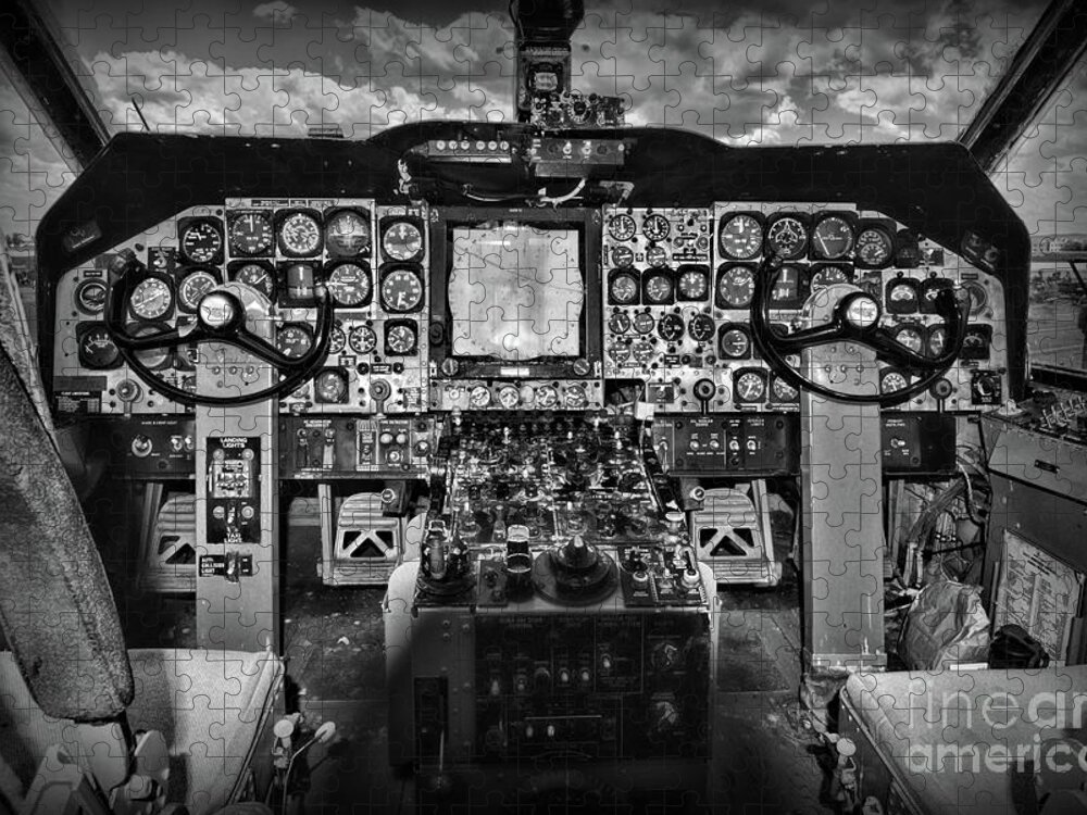 Paul Ward Jigsaw Puzzle featuring the photograph Inside the Cockpit Black and White by Paul Ward