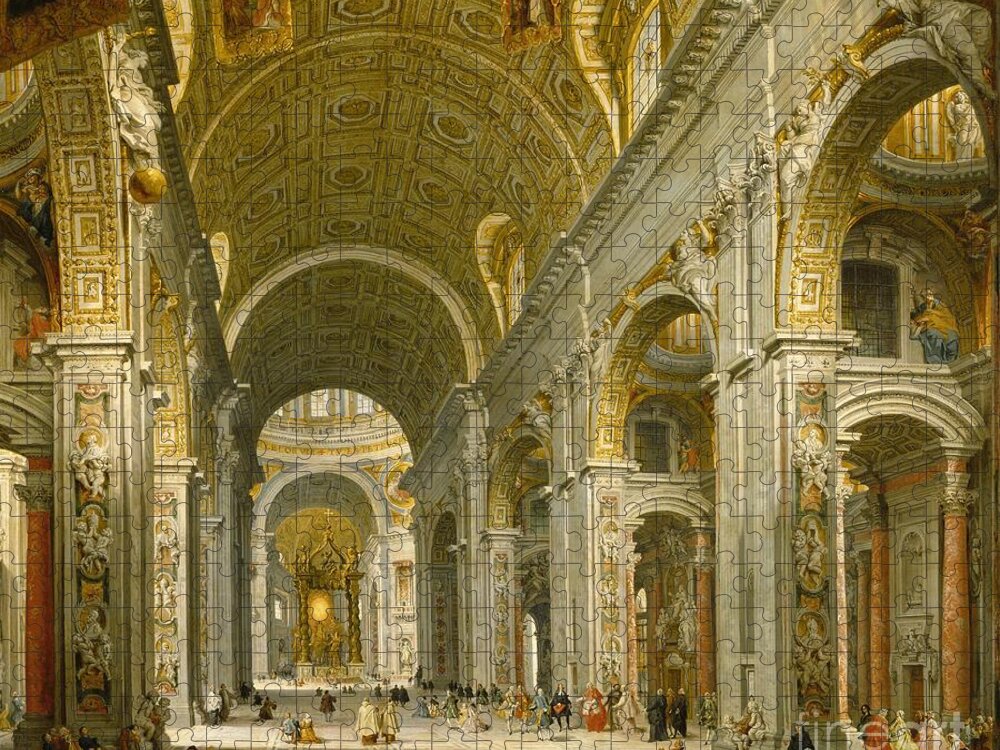 Interior Jigsaw Puzzle featuring the painting Interior of St. Peter's - Rome by Giovanni Paolo Panini