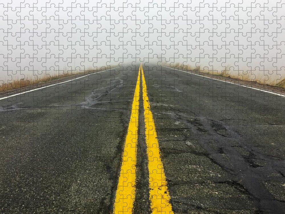 Road Jigsaw Puzzle featuring the photograph Into the Fog by Rand Ningali