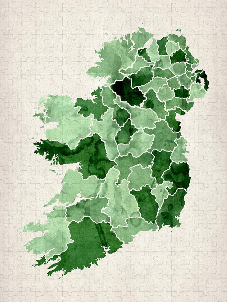 Ireland Map Jigsaw Puzzle featuring the digital art Ireland Watercolor Map by Michael Tompsett