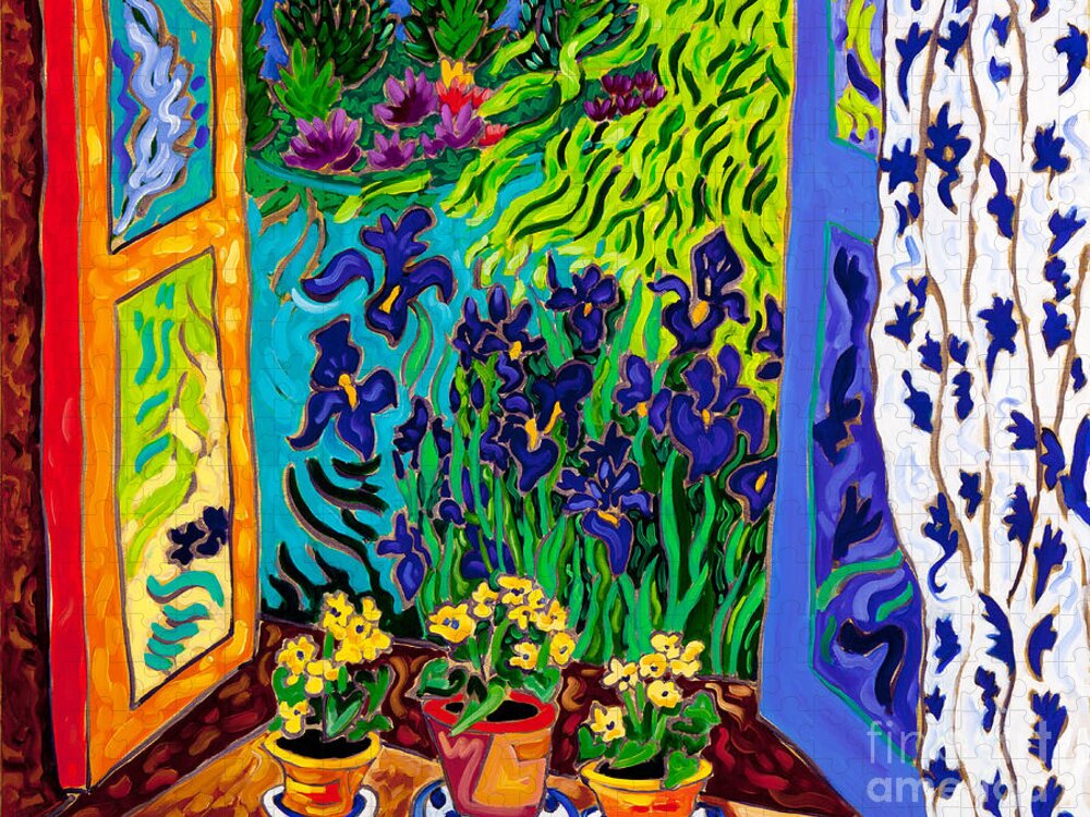 Iris Jigsaw Puzzle featuring the painting Iris Window Dance by Cathy Carey