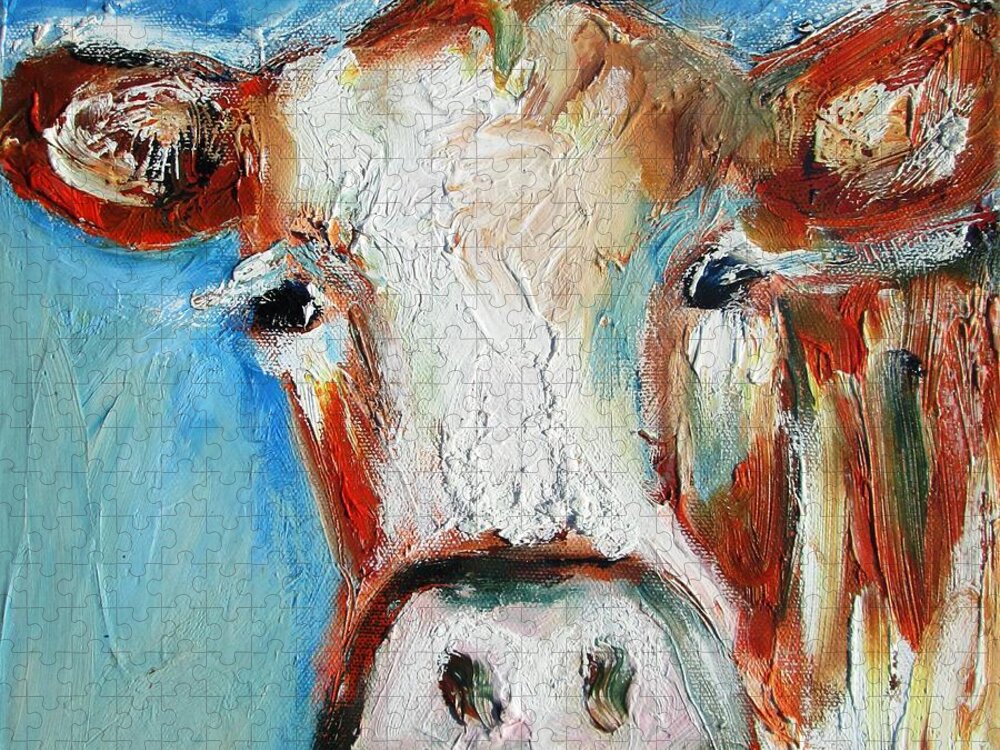 Cow Jigsaw Puzzle featuring the painting Irish cow art and paintings and prints by Mary Cahalan Lee - aka PIXI