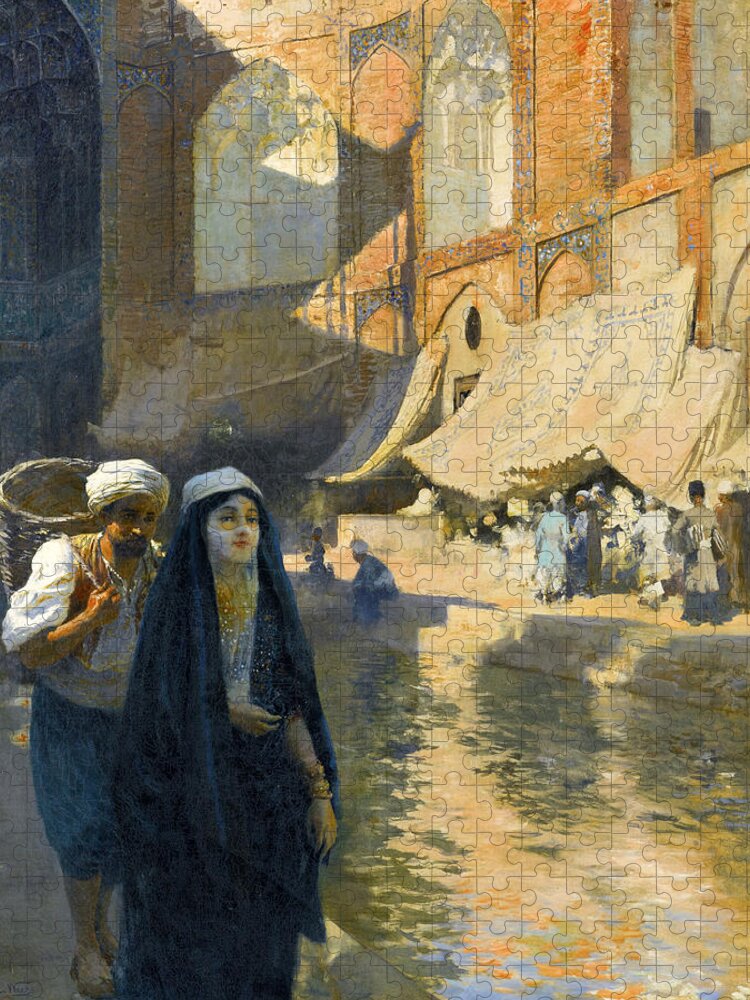 Edwin Lord Weeks Jigsaw Puzzle featuring the painting Isfahan Bazaar by Edwin Lord Weeks