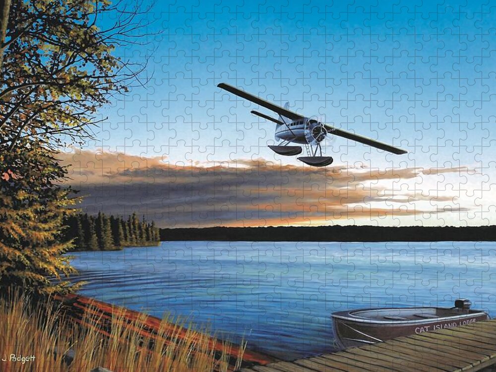 Plane Jigsaw Puzzle featuring the painting Island Fly By by Anthony J Padgett