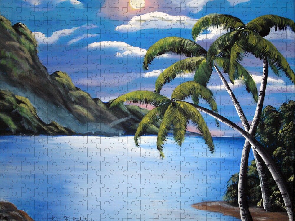 Island Jigsaw Puzzle featuring the painting Island Night Glow by Luis F Rodriguez