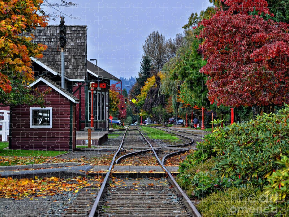 Autumn-colors Jigsaw Puzzle featuring the photograph Issaquah Train Station by Kirt Tisdale