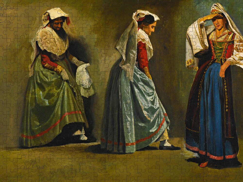 Albert Bierstadt Jigsaw Puzzle featuring the painting Italian Costume Studies by Albert Bierstadt