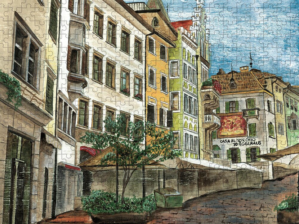 Street Scene Jigsaw Puzzle featuring the painting Italian Village 1 by Debbie DeWitt