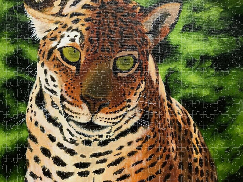 Jaguar Jigsaw Puzzle featuring the painting Jaguar by Dustin Miller