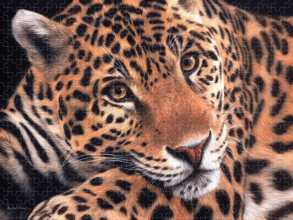 Jaguar Jigsaw Puzzle featuring the painting Jaguar Painting by Rachel Stribbling